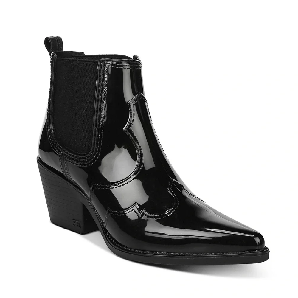 SAM EDELMANBlack Patent Rain Booties Ankle Boots Women’s Size 7 EU 37 Waterproof